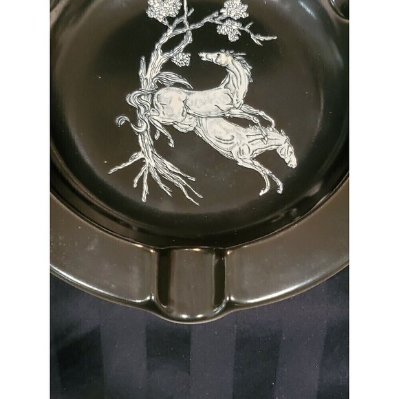 VINTAGE MCM RARE CROWN DEVON PEGASUS BLACK ASHTRAY TRINKET DISH ENGLAND 1960s - Picture 7 of 12